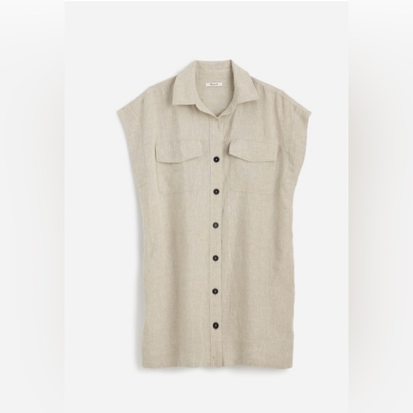 Madewell Light oat Linen Utility Short-Sleeve Mini Shirtdress in 100% Linen - Picture 1 of 12